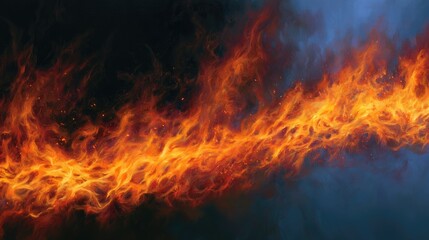 Fototapeta premium Intense fiery ribbon of light and smoke against a dark, blue background