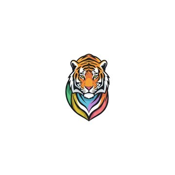 Vibrant colorful tiger head illustration logo.