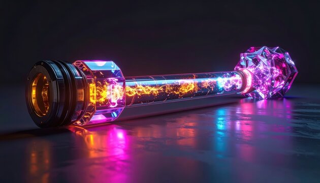 Translucent energy conduit pulsating with stored value, connecting complex systems in a futuristic neon glow.