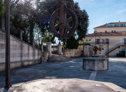 Vintage Iron Pulley at Five Wells Square in Zadar Croatia