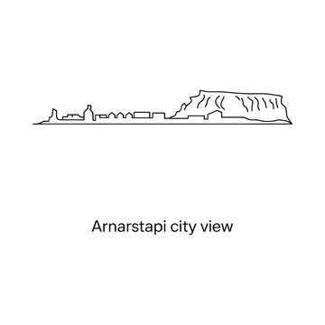 arnarstapi city view line silhouette black white