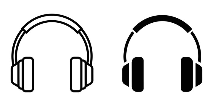 Headphones comparison outline and filled icons on white background for audio technology concept