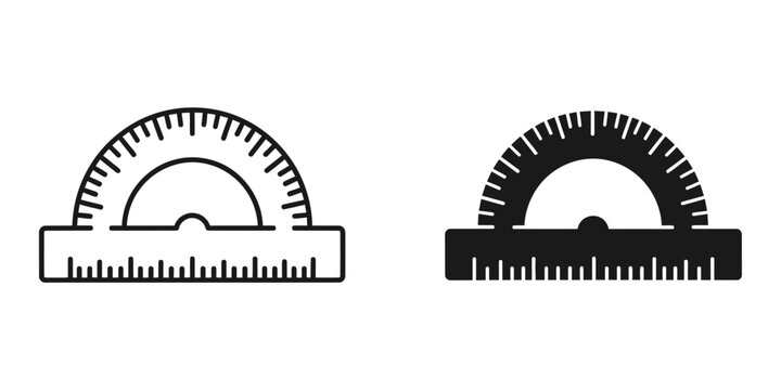 Protractor icon with clear markings on a white background for geometric measurements