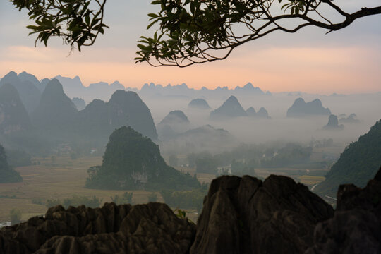 Misty karst at sunrise