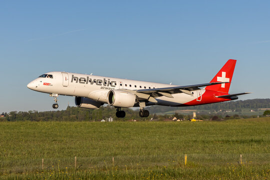 Helvetic Airways Embraer 190 E2 airplane at Zurich airport in Switzerland
