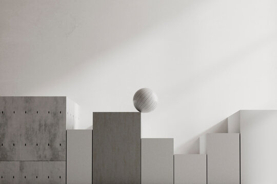 Wide minimal scene with steps and small sphere