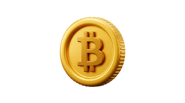 Golden bitcoin coin isolated on transparent background for cryptocurrency concepts