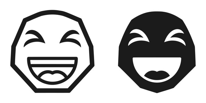 Joyful face icon in outline and solid styles on white background with clean copy space