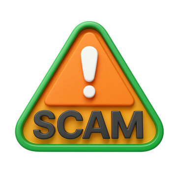warning scam alert sign with green border orange triangle interior white exclamation mark fraud danger caution deception symbol fraudulent activity dishonest warning notice graphic
