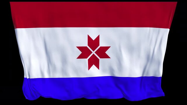 Realistic animation of the flag of Mordovia waving in the wind, ideal for regional news, travel, cultural content, patriotic visuals, holidays, educational projects, presentations, and web banners.