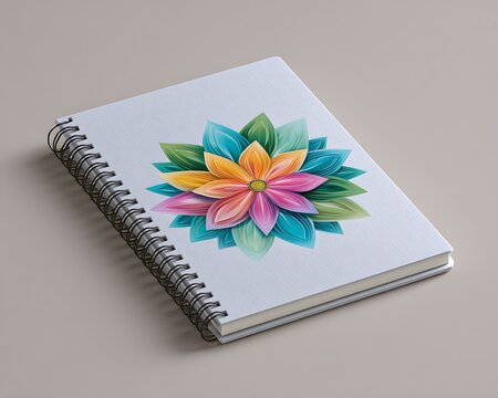 Madala coloring book spiral bound notebook with colorful abstract flower illustration on white cover isolated on grey background