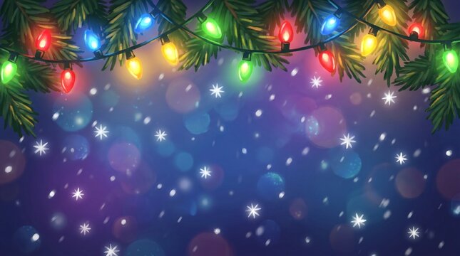 A plethora of colorful Christmas lights, including electric blue and magenta, illuminate the tree like astronomical objects in the darkness of