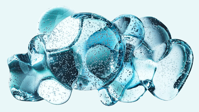 Blue beauty bubbles in hydrating skincare formulation concept