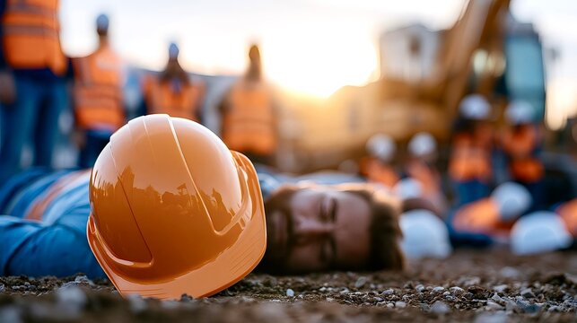 Injured construction worker after an accident at job site
