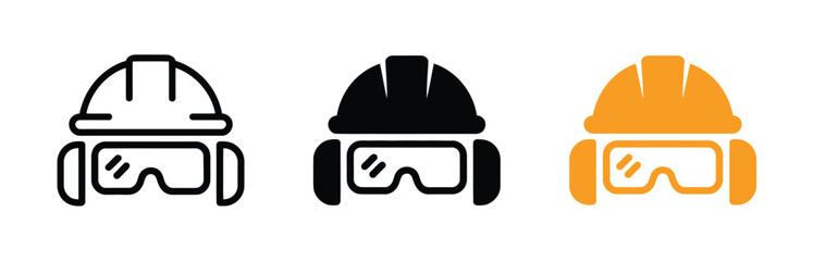 Fototapeta premium Industrial worker safety helmet vector illustration set for labor protection gear, representing construction safety equipment, workplace hazard prevention, engineering sites, manufacturing industries,