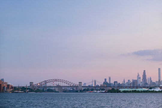 New York City bridge at sunset