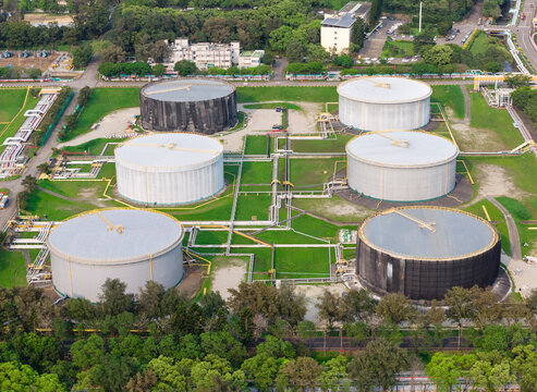 Aerial View Petrochemical Oil Storage Tank Farm Facility