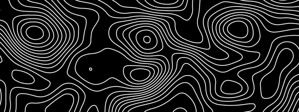 Abstract topography pattern lines sea map area space geometric strip whit color grid line topo map black background. depicting elevation changes in an abstract representation.