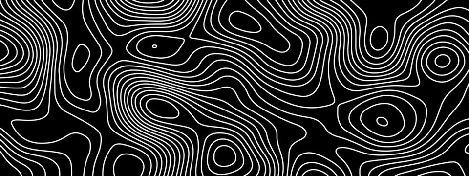 Abstract topography pattern lines sea map area space geometric strip whit color grid line topo map black background. depicting elevation changes in an abstract representation.