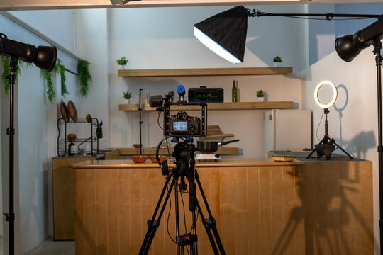 Kitchen studio set filming food content creation
