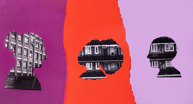 Analog collage Women Silhouettes With Building Patterns