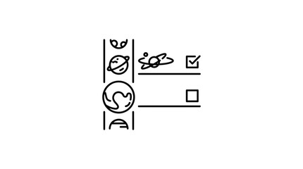 A simple line art icon showing a list of planets with a checkbox selection. © Labib_Haqqun