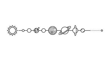 A minimalist line art illustration of the solar system featuring the Sun and planets in a row. © Labib_Haqqun