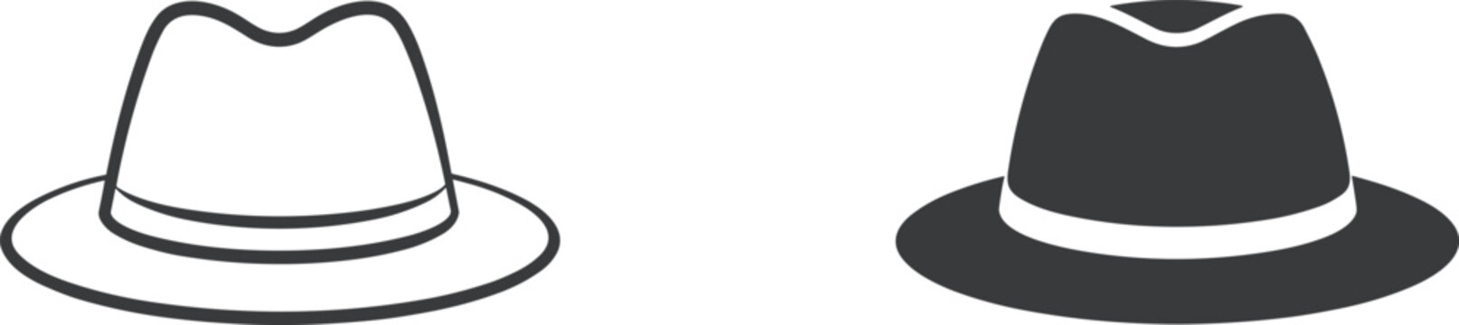 Fedora Hat Icons Outline and Filled on White Background vector illustration