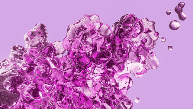 Abstract pink liquid bubbles on pastel purple background