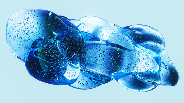 Blue gel bubbles in hydrating skincare innovation composition