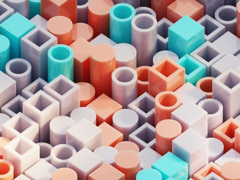 Colorful Arrangement of Geometric Shapes in a Pattern Design