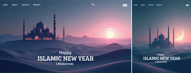 Elegant happy muharram islamic new year background for social media, website, design template © Ftch.