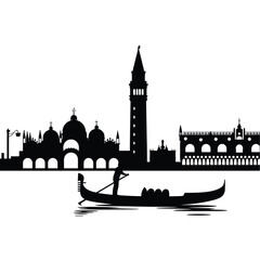 venice skyline silhouette with gondola boat cityscape © jasminartist