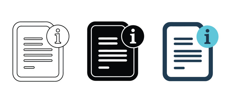 Information icon on document vector, clean outline and flat vector concept showing document with information marker for help systems, content reference, technical guides, FAQs, and digital information
