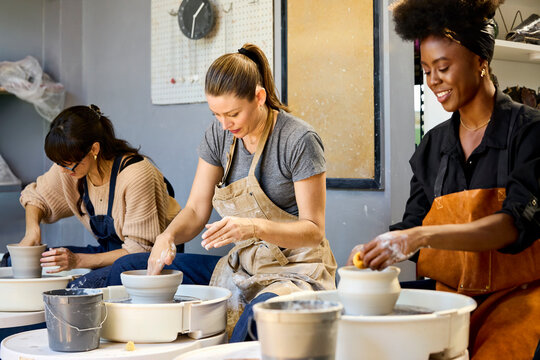 Women Making Pottery in a Studio Downtown