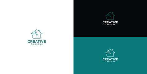 Fototapeta premium Sakura house abstract line vector logo design