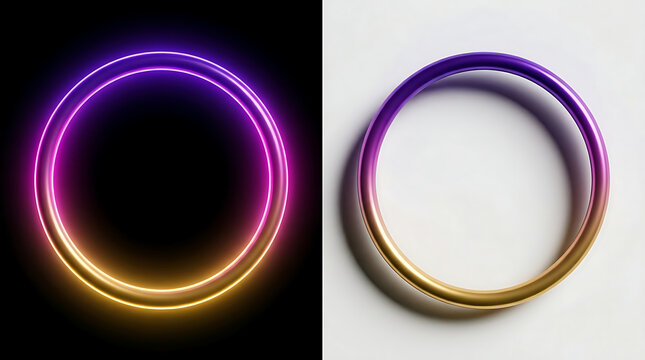 Abstract 3d ring with purple and gold gradient on split background