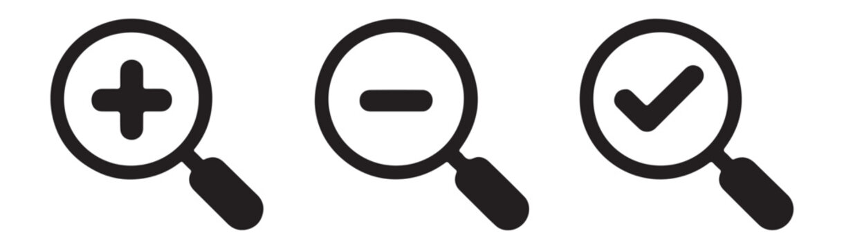Search tool icons including zoom in zoom out and check mark symbols for data validation processes.