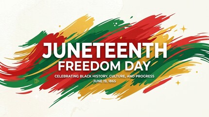 Fototapeta premium Juneteenth Freedom Day banner, artistic Pan-African colors brush strokes, celebrating Black history culture and progress on June 19 1865