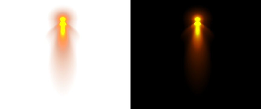 Rocket engine fire effect on black and white background, glowing orange jet flame trail, realistic space shuttle propulsion exhaust plume