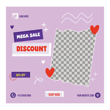Design feeds post with purple background for sale and promotion vector design