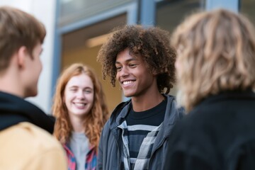 Obraz premium Happy Group of Students Talking at School