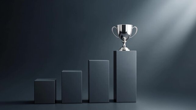3D award trophy on ascending tiers for business success recognition