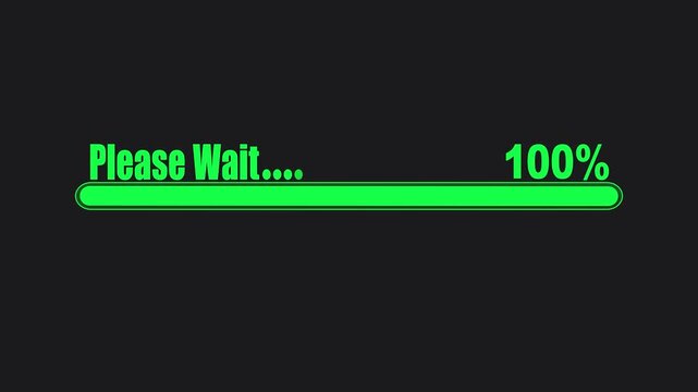 Green progress bar with text please wait 39 percent loading on dark background
