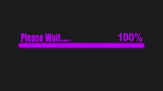 Purple please wait loading bar reaching one hundred percent completion progress