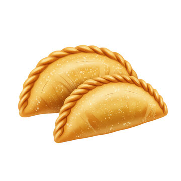 Two golden detailed malaysian pastries with intricate braid isolated on white background