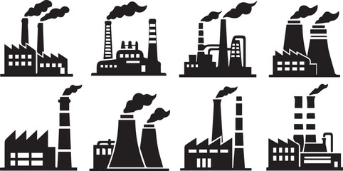 Obraz premium Industrial Factory Buildings and Manufacturing Plant Icons Set