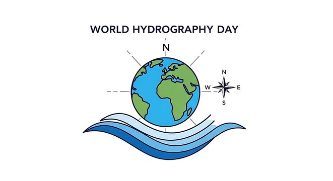 World Hydrography Day globe compass nautical chart symbol.