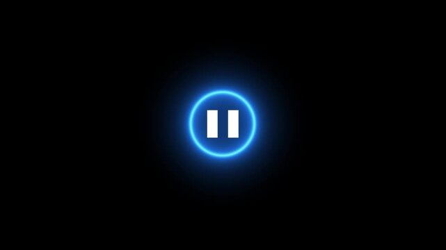 Neon Blue Play Button Animation with Mouse Click Converting to Pause Sign