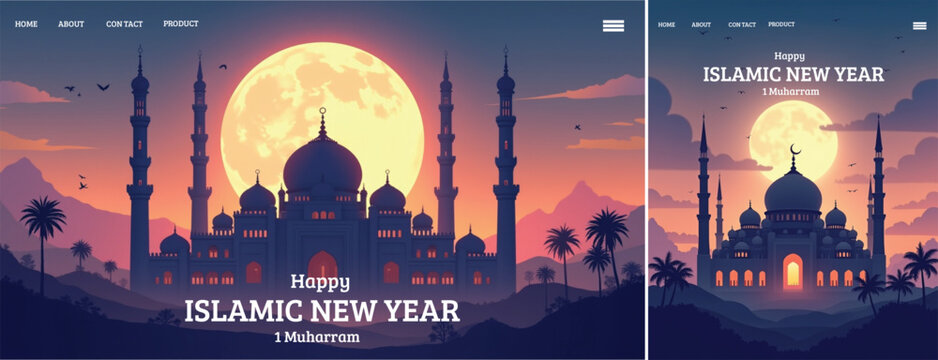Elegant happy muharram islamic new year background for social media, website, design template